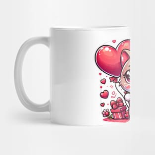 Adorable Valentine's Kitten with Heart Balloons Mug